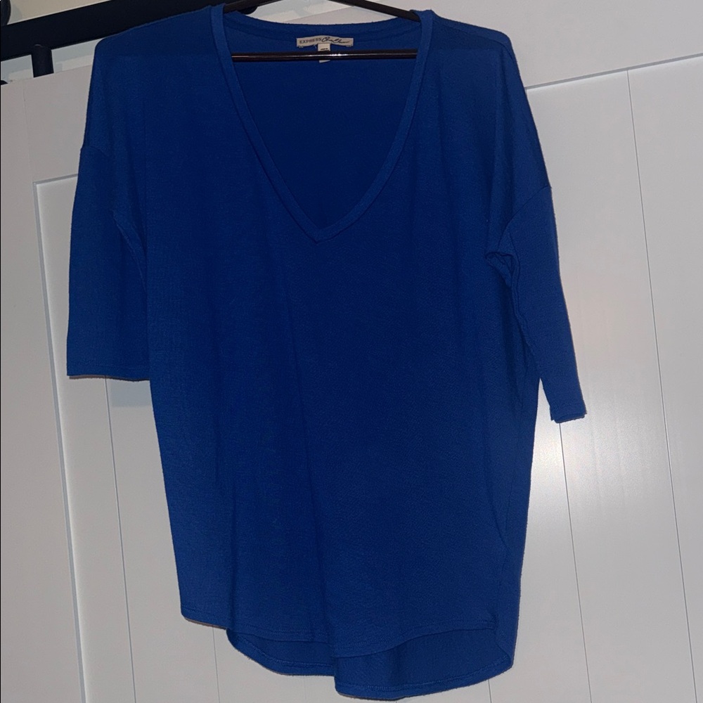 Express Deep Blue V-Neck Short Sleeve Tee